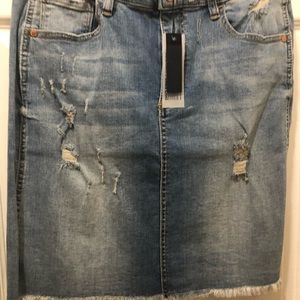 Women denim Jean skirt torn in the front..